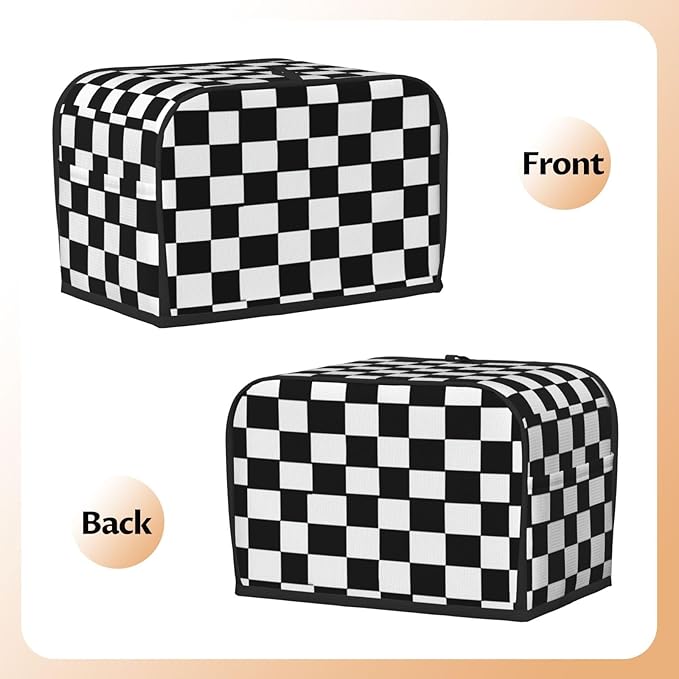 Toaster Cover 2 Slice Checkerboard Pattern Black White Kitchen Small Appliance Covers with Pockets Dust and Fingerprint Protection