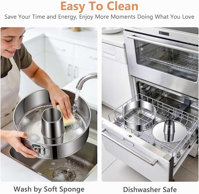 10-Inch Angel Food Cake Pan with Removable Bottom, 304 Food-Grade Stainless Steel Springform Tube Pan, Leak-Proof & Dishwasher Safe - Perfect for Angel food, Pound & Chiffon Cakes