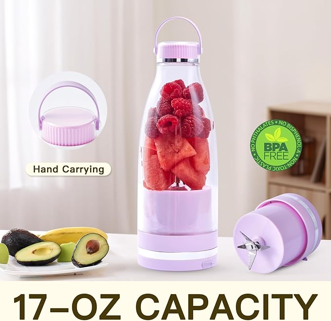 Smoothie Blender Personal Size Juicer 17oz Big Capacity USB-C Rechargeable (Dark Green)
