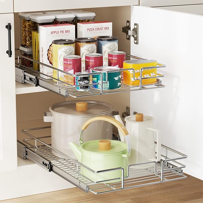 LOVMOR Pull Out Cabinet Organizer 17" W x 21" D, Kitchen Cabinet Pull Out Shelves Slide Out Storage…