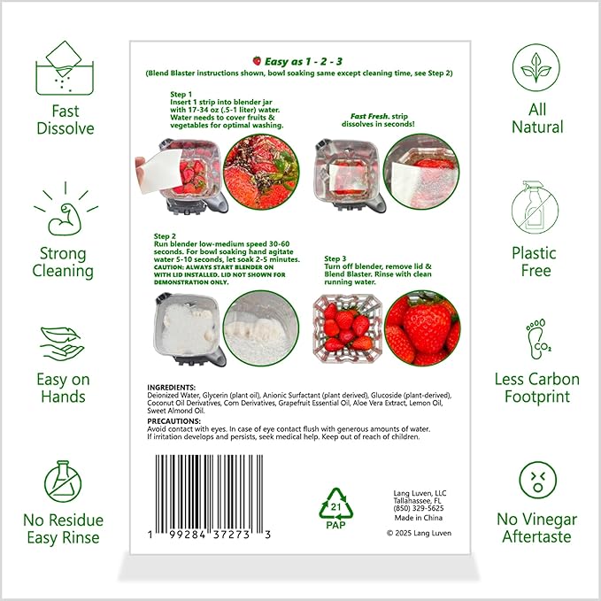 Fruit and Vegetable Wash Strips | Plant-Based, Food-Safe Produce Cleaner | Dissolvable Veggie Wash Removes Contaminants, Waxes & Dirt | All-Natural | Travel | 1 Pack of 30