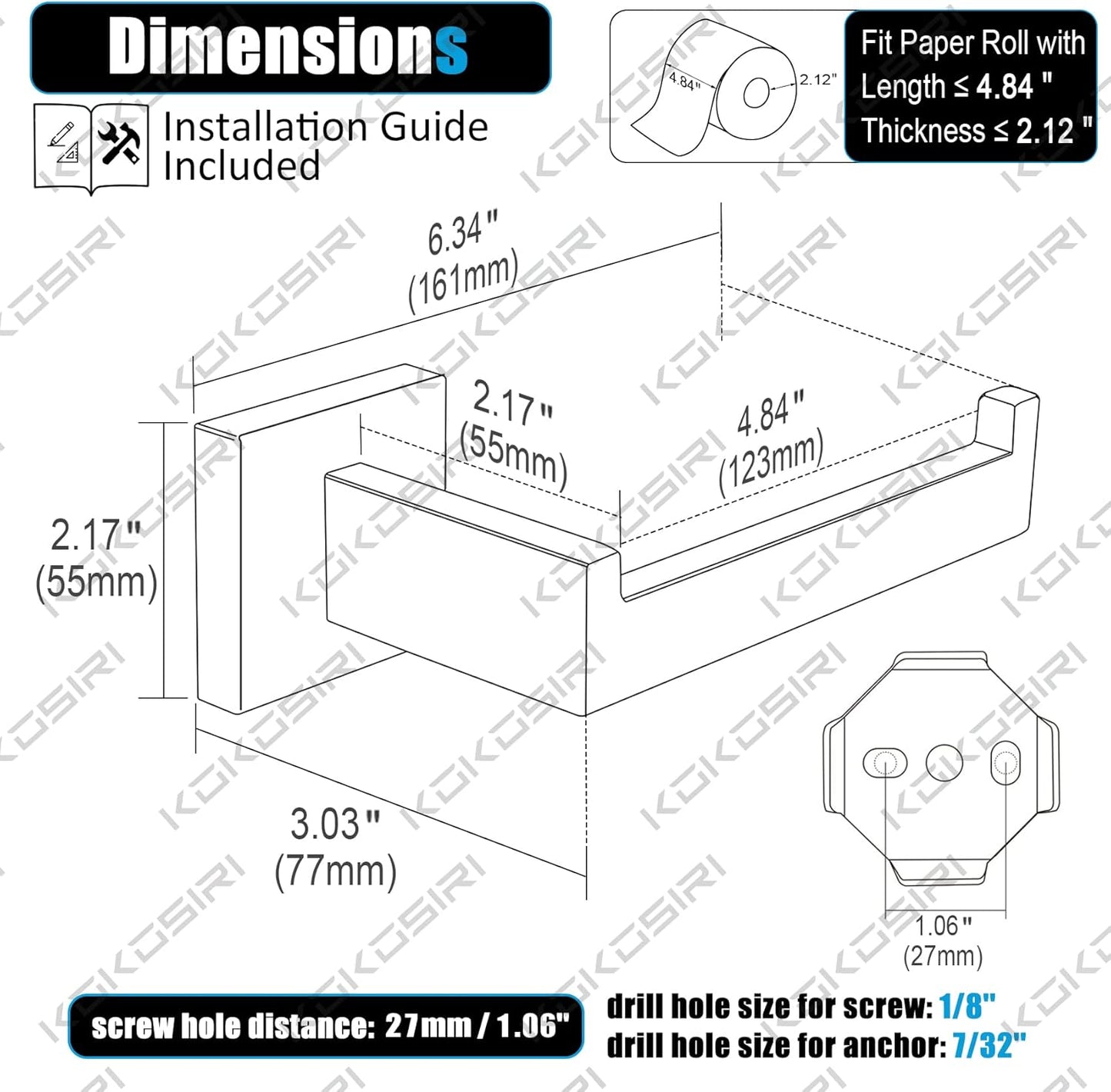 KOKOSIRI Black Toilet Paper Holders Bathroom Toilet Paper Roll Holder SUS304 Stainless Steel Contemporary Wall Mounted, Matte Black, B2003BK