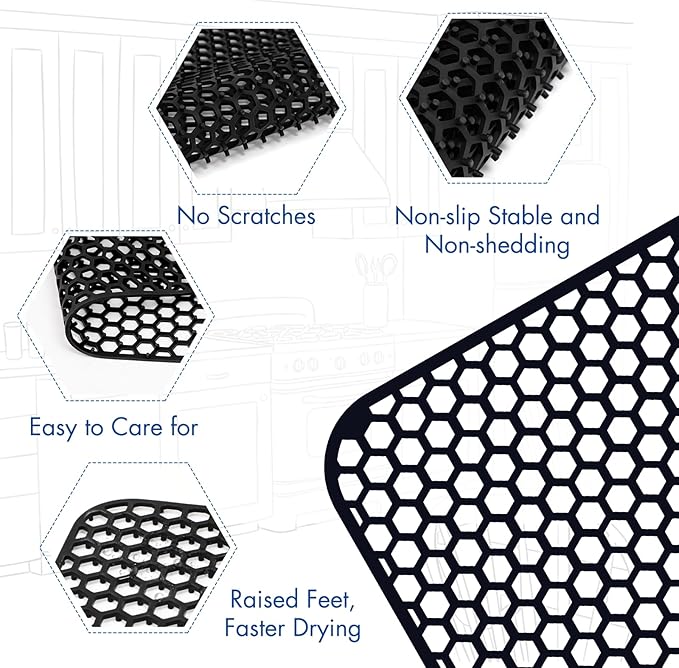 Bestjing Silicone Sink Protectors for Kitchen Sink - 26"x 14" Kitchen Protector Accessory, Non-Slip Heat Resistan Mat for Bottom of Farmhouse Stainless Steel Porcelain, Dishwasher Safe (Black)