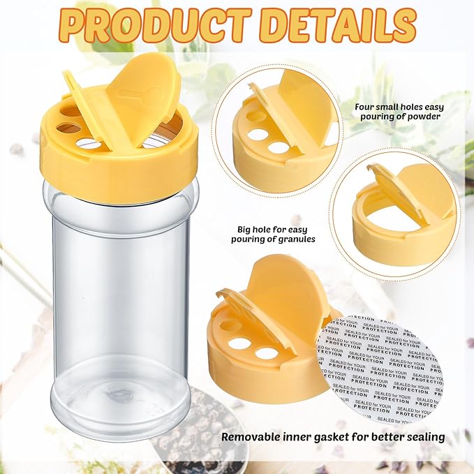 Jadive 36 Pcs 5.5 oz Plastic Spice Jars with Shaker Lids Clear Spice Bottles Plastic Seasoning Containers Empty Shaker for Kitchen Storing Herbs Seasoning Powders Pepper Dry Goods (Yellow)