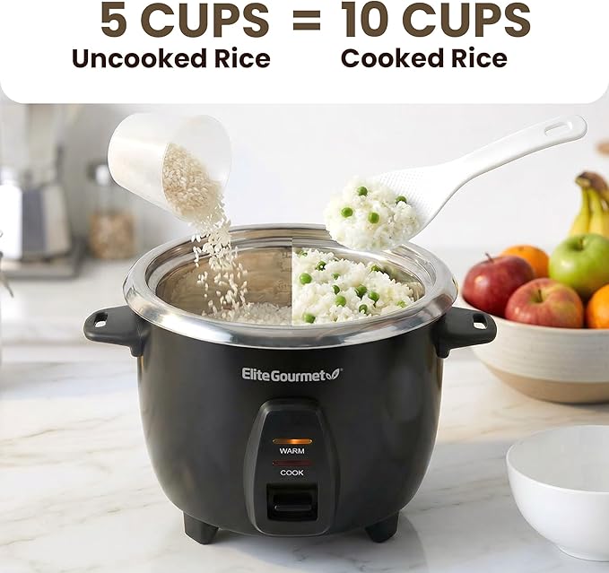 Elite Gourmet ERC2001BX 10-Cup Electric Rice Cooker with 304 Surgical Grade Stainless Steel Inner Pot, Makes Soups, Stews, Porridges, Grains and Cereals
