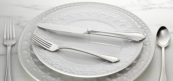 Lenox Silverware Set, Chelse Muse 65-Piece Flatware Set, Service For 12, 18/10 Stainless Steel, Dishwasher Safe, Knives Spoons And Forks Sets, Home And Kitchen Utensils (Silver, 65 Pieces)