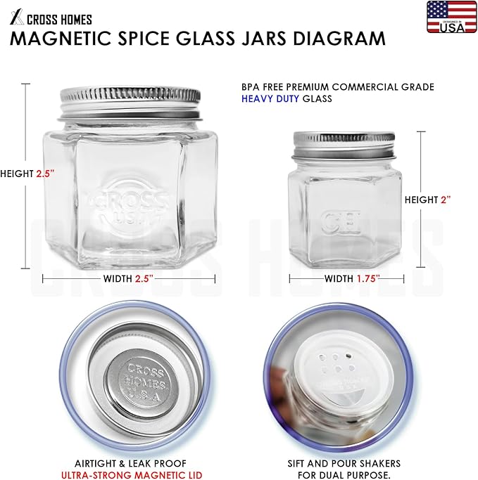 Magnetic Spice Jars Combo Pack 29 Pack (9 Large 4 oz + 20 Small 2 oz) Refrigerator Hexagon Glass Spice Jar Magnetic Lid Shaker Spice Labels Magnetic Glass Spice Container for RV Kitchen Fridge Cabinet