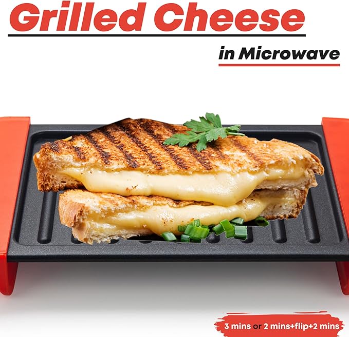 Maconee Microwave Sandwich maker | Microwave Grill Cheese Maker | Microwave Crisper Toaster Cookware | Panini Press | Cooking Fast and Dishwasher Safe Orange