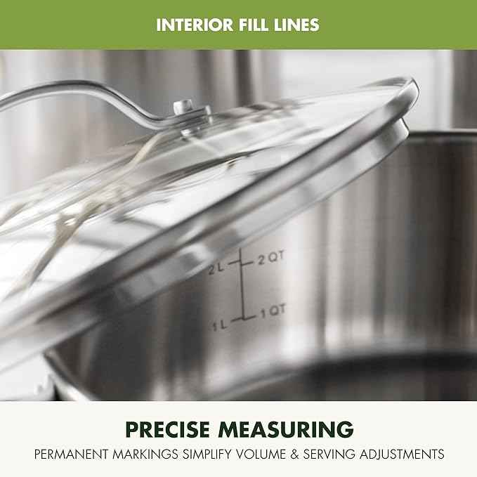GreenPan Stainless Steel Cookware Set, 11 Piece, Induction Cookware, Dishwasher Safe, Oven Safe to 600F, Large 8QT Stock Pot, Sauce, Saute, Frying Pans, Pots & Pans Kitchen Essentials, Silver