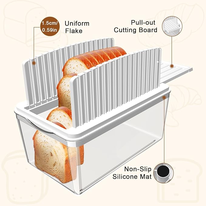 Kiss Core Upgrade Pull Out Bread Slicer for Homemade Bread with Bread Box, Foldable Bread Slicing Guide,Removable Cutting Board, Slice Evenly, Bread cutter slicer Suitable for Bread Making Supplies