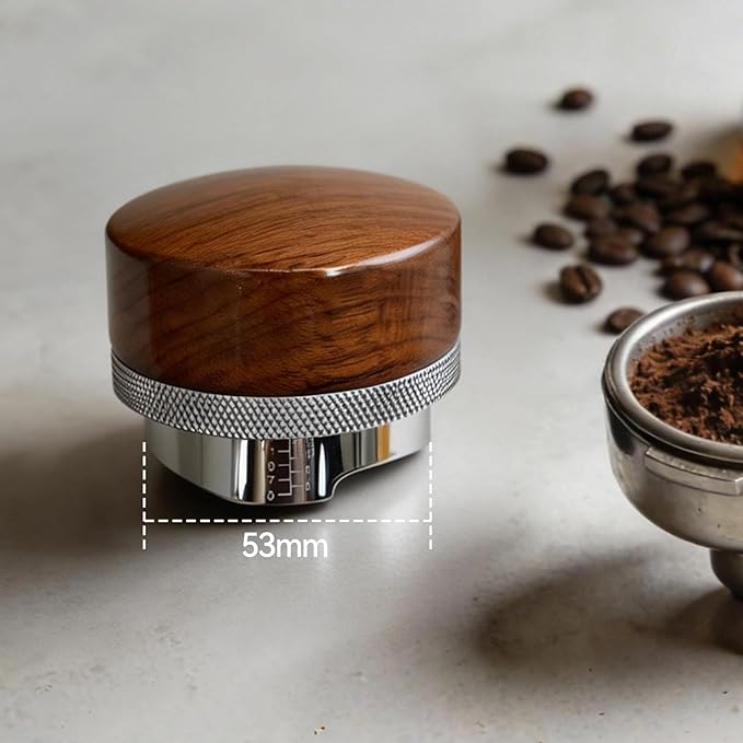 53mm Espresso Accessories, Espresso Distribution Tool, Adjustable Height 5-15mm, Walnut Wood & 304 Stainless Steel, Compatible with 54mm Breville Espresso Machines