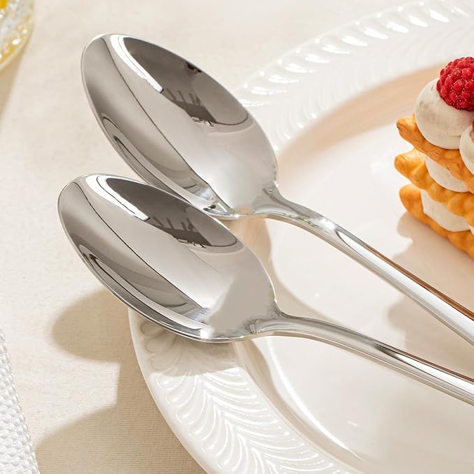 KINGSTONE 12 Piece Dinner Spoon Set, 18/10 Stainless Steel Spoons, Silver Food Grade Table spoons of 12, Metal Spoons for Home, Kitchen, Weddings, Parties or Restaurant, Dishwasher Safe-8.15inches