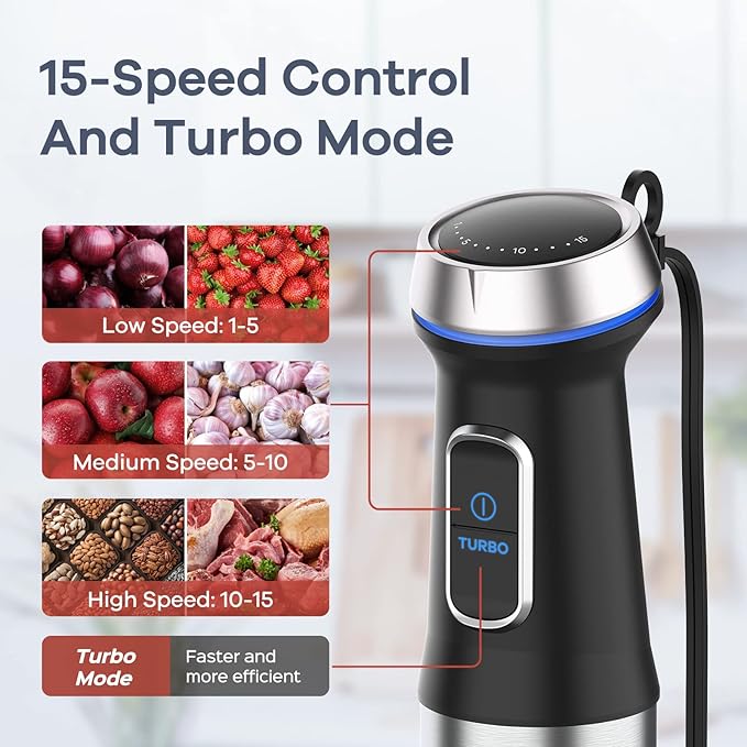 Ganiza Immersion Blender Handheld Corded 8 in 1 Hand Blender Max 1000W 16 Speed Mode Stick Emulsifier with 800ml Mixing Beaker, 600ml Chopper, Whisk, Frother, Potato Masher and Portable Bottle