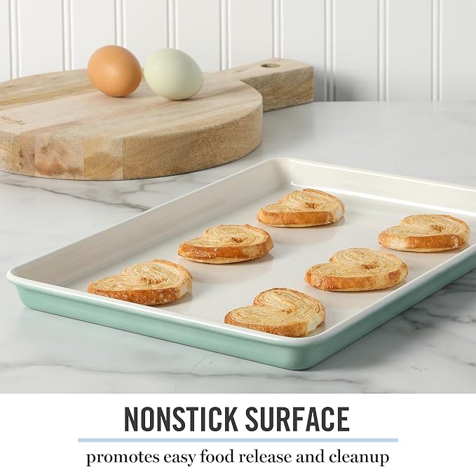 Martha Stewart Gallen 13 x 9 Inch Nonstick Carbon Steel Cookie Sheet - Teal Durable Baking Pan for Cookies, Brownies & Roasting