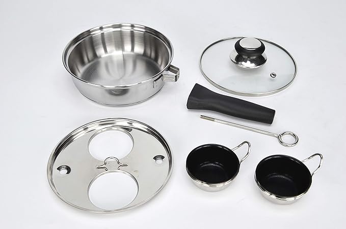 RUNZI 2 Cups Egg Poacher Pan - Stainless Steel Poached Egg Cooker – Perfect Poached Egg Maker – Induction Cooktop Egg Poachers Cookware Set with 2 Nonstick Large PFOA FREE Egg Poacher Cups…