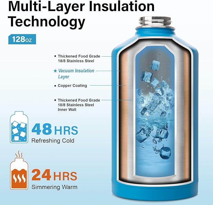 DYSANKY 1 Gallon Water Bottle Insulated | Thickened Stainless Steel Vacuum Metal Water Jug | Portable Sports Large for Gym and Hiking with Straw, Carrier Bag, Handle Strap | BPA-Free 128 oz
