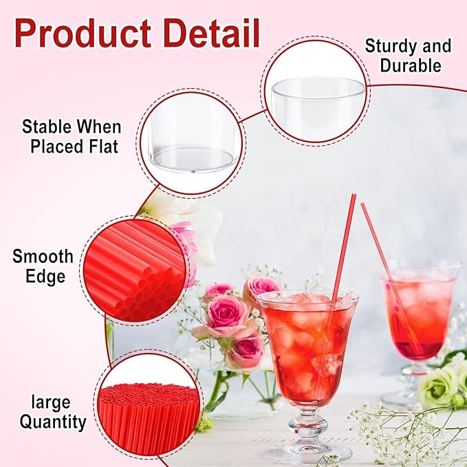 600 Pcs Red Coffee Stirrers Stir Sticks Set - Acrylic Stir Stick Holder Cocktail Straws Bar Straws Drink Stirrers for Coffee Whiskey Valentines Day Disposable Drinking Straws Party Supplies