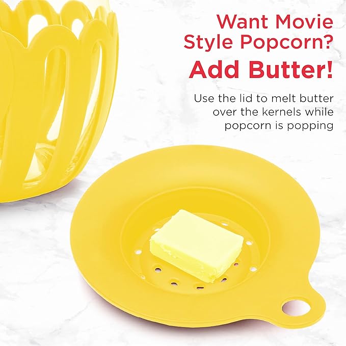 Ecolution Patented Micro-Pop Microwave Popcorn Popper with Temperature Safe Glass,3-in-1 Lid Measures Kernels and Melts Butter,Made Without BPA,Dishwasher Safe,3-Quart,Yellow,(Pack of 4)