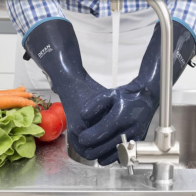 DEYAN Silicone BBQ Gloves, 600°F Heat Resistant Oven Mitts for Grilling, Smoking & Baking - Waterproof, Oil Proof Non-Slip Kitchen Gloves for Cooking, Frying, BBQ Accessories (9/L)
