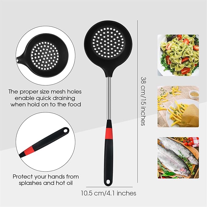 3 Pieces Silicone Stainless Steel Turner Spatula Set Includes Flexible Silicone Wok Spatula Slotted Spatula Skimmer Slotted Spoon for Nonstick Cookware Cooking Baking Supplies