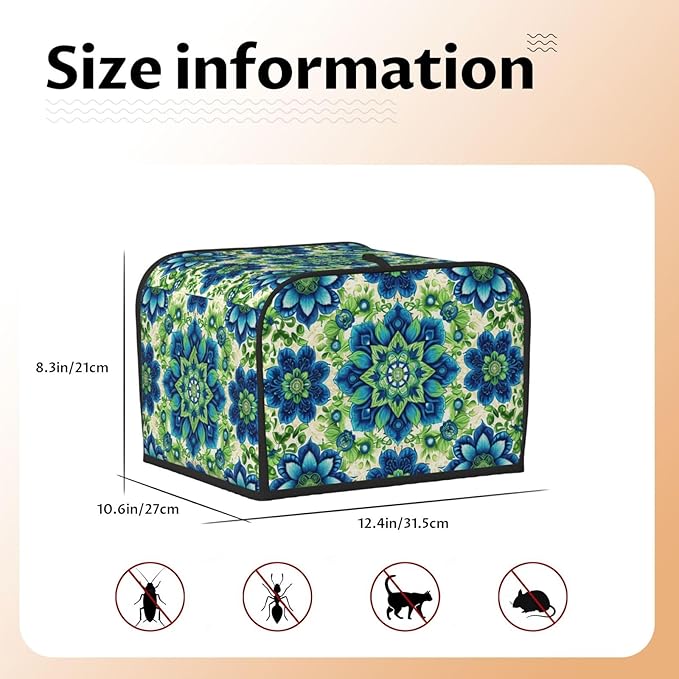 Green Blue Batik Covers for 4 Slice Toasters,Cute Country Bread Machine Cover with Handle,Washable Stain Resistant Kitchen Small Appliance Cover Dining Decor