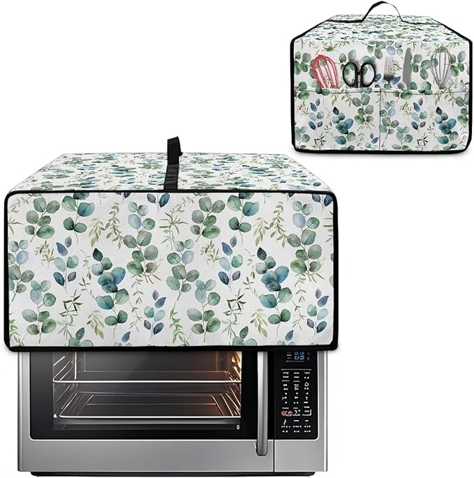 Countertop Convection Oven Cover Decorative and Protective Air Fryer Toaster Oven Dust Cover for Home Kitchen Indoor Decor, S, Eucalyptus Leaf Green White