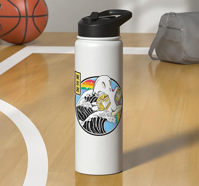Surfing Ghost With Banana Milk Cartons Japan Wave Vaporwave Stainless Steel Insulated Water Bottle
