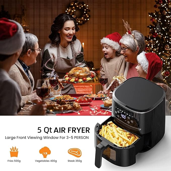 Air Fryer Oven - 5 Quart Digital Air Fryer with 8 Cooking Presets, Visible Cooking Window, LCD Touch Screen, Nonstick Dishwasher-Safe Basket & Tray, Customized Temp/Timer