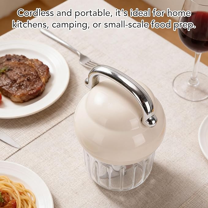 Cordless Baby Food Maker, Electric Garlic Chopper with 350ml Glass Container and 1200mAh Battery, for Preparing Nutritious Meals Fruits Veggies Herbss