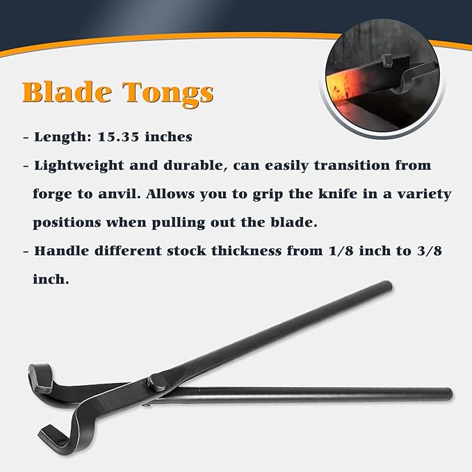 Blacksmith Tongs Set - V-Bit, Flat, Blade, Square Jaw, Wolf Jaw Tongs (5PCS)