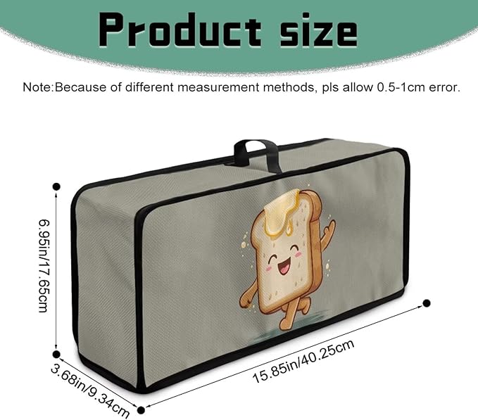 Slim 2 Slice Toaster Cover Funny Toaster Bread Print Water-Resistant Dust Covers with Handle Keep Kitchen Small Appliances Clean