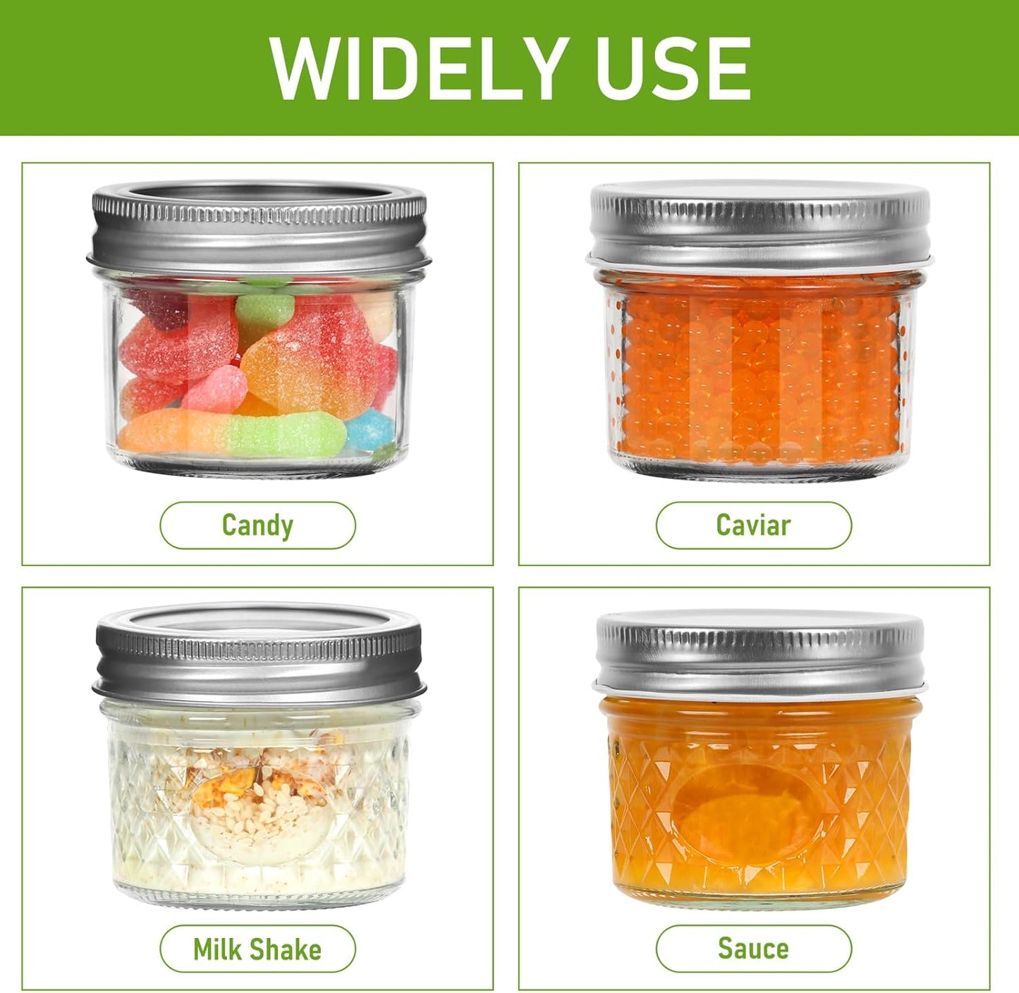 4 oz Small Mason Jars, 16 Pack Mini Jars, With 2 Types of Lids - 16 Split-Type and 16 One Piece Lids, Perfect for Dessert and DIY