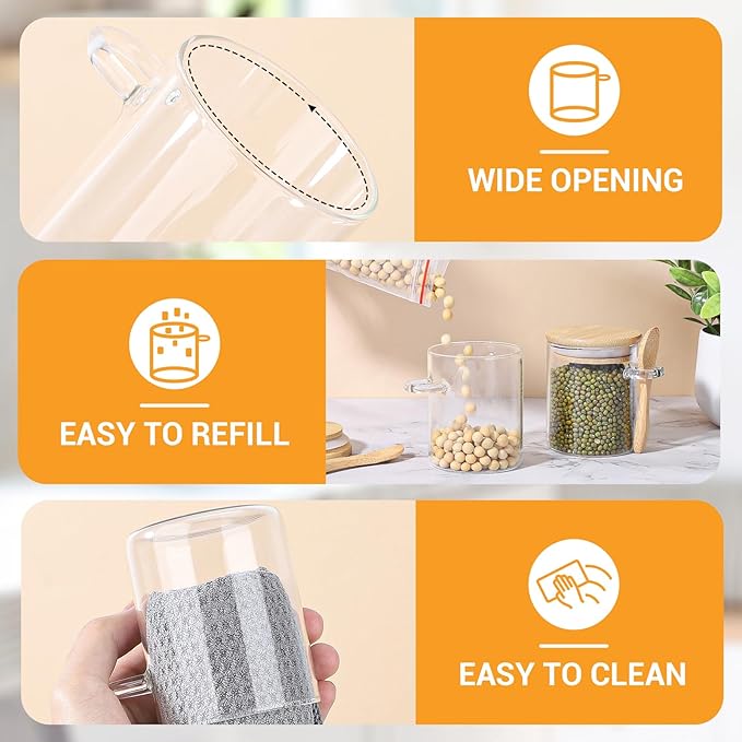 Glass Jars with Airtighr Lids - 6 Pack 6 Fl.oz Round Glass Jar with Bamboo Lid and Spoon, Includes Labels and Marker, Pantry Storage Containers for Spice, Overnight Oat, Sugar Coffee Canister