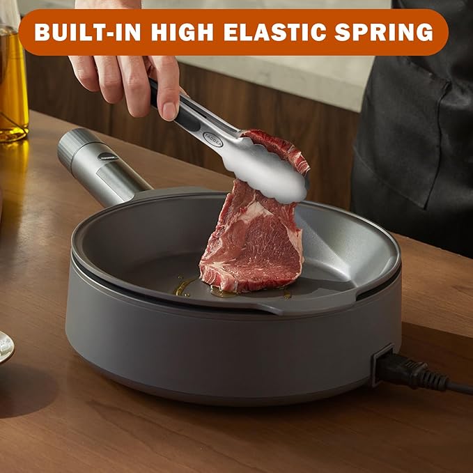 TACGEA Stainless Steel Kitchen Tongs, Silicone Non-slip Grip, Locking Grilling Food Tongs Set of 3-7inch, 9inch and 12inch