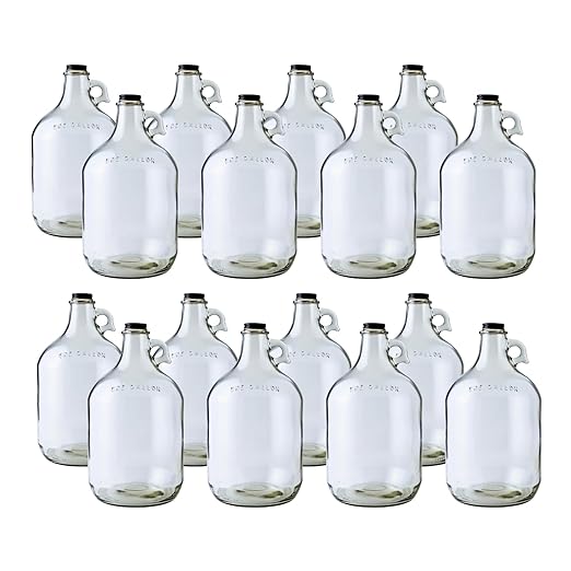 Fastrack 16-Pack 1 Gallon Glass Jug (128 oz) w/16 38mm Black Metal Screw Cap – Multipurpose 1 Gallon Jug, & Detergent Dispenser for Laundry, Glass Jar for Liquids, Water & Juice