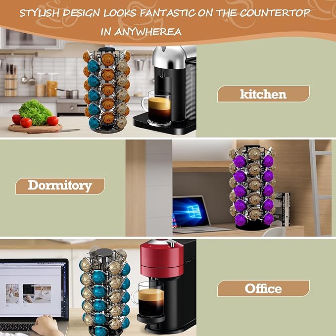 BLACKSMITH FAMILY Coffee Pods Holder Organizer, 360 Degrees Revolving Pod Carousel Compatible for 40 Nespresso Vertuo Pods No Assembly Required Nespresso Pods Holder Tower Stand,Piano Black