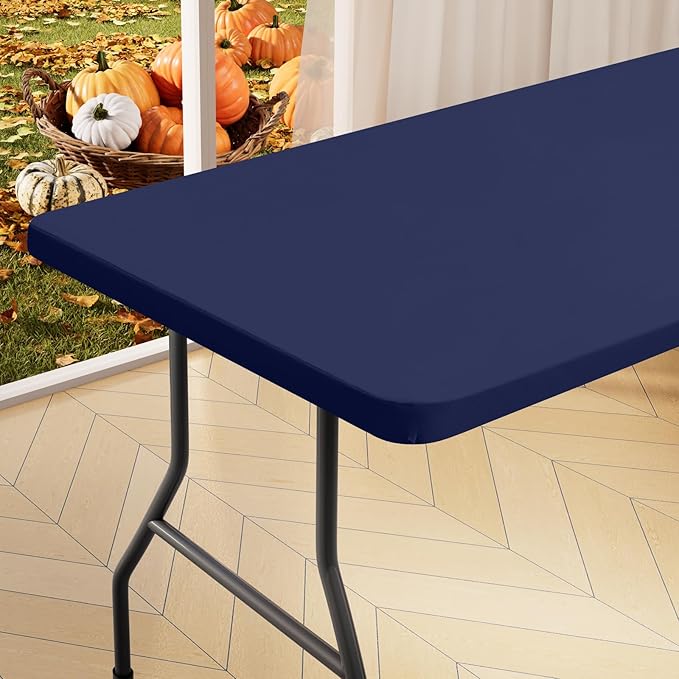 homing Rectangle Table Cloth Cover, Waterproof Polyester Elastic Fitted Tablecloth, Fits for 5 Foot Folding Tables, Washable Table Protector for Picnic, Camping, Outdoor (Navy Blue, 30" x 60")
