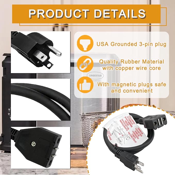 9001150010 Break-Away Magnet Power Cord Fit for Masterbuilt 10 Liter XL Electric Turkey Fryers MB20012420 MB20010326