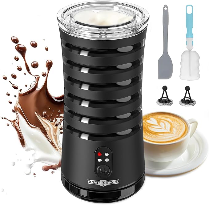 Electric Milk Frother, Paris Rhône 4-in-1 Milk Steamer and Frother, Hot & Cold Foam Milk Warmer with Temperature Control, Auto Shut-Off Frothers for Coffee, Latte,Macchiato, Cappuccino