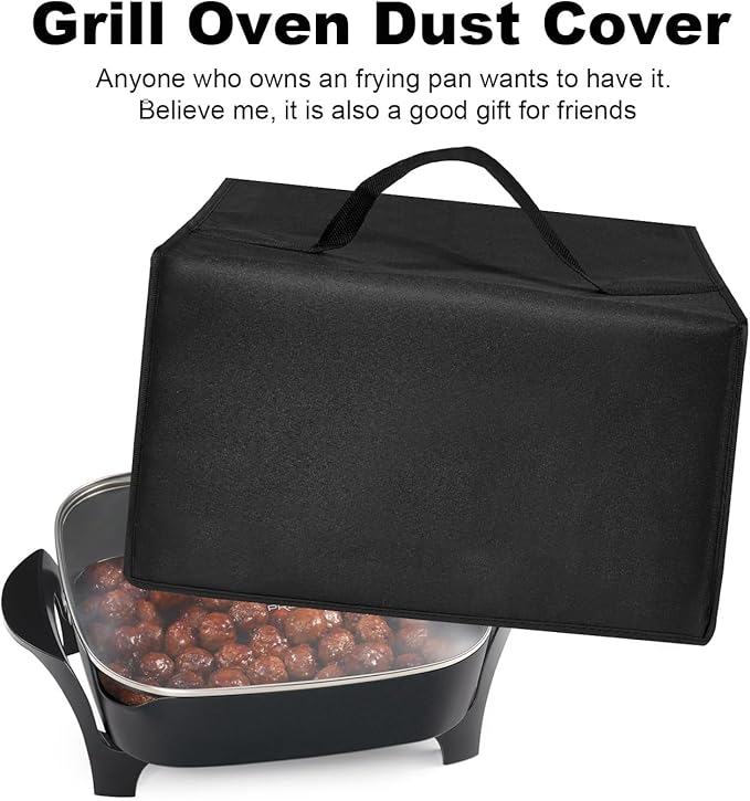 Electric Skillet Cover Electric Frying Pan Cover Heavy Duty Waterproof Heat-Resistant Nylon Covers Case for bella Make Take Oven Grill/for Crux Electric Skillet (Black)