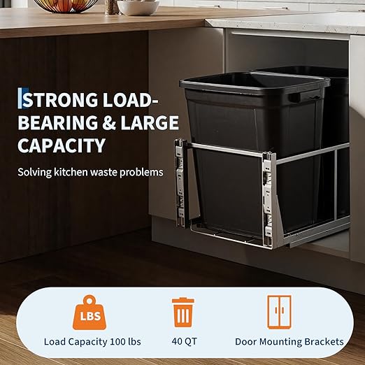 2 x 10 Gal Pull Out Trash Can Under Cabinet, Under Sink Garbage Bin Kit with Soft-Close Slides, Recycling and Waste Combo for Kitchen, Laundry | Requires Minimum Cabinet Opening 18" W x 24" D