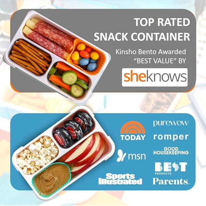 Small Snack Containers for Kids Teens - 3 Compartments (Set of 2) - Leak-Proof Boxes with Lids -BPA-Free Plastic Mini Bento Lunch Box - Ideal for School, Boys & Girls, Holds 2 Cups (Black + Gray)