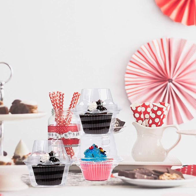 NPLUX 200 Pack Individual Cupcake Containers Plastic Cupcake Boxes Cupcake Holders Stackable Deep Dome Cupcake Carrier