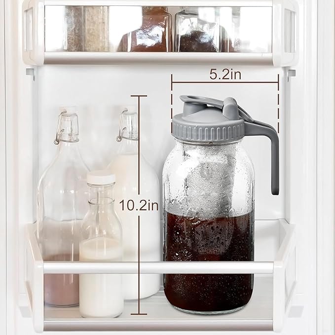 OneDream Cold Brew Coffee Maker, 2 Pack 64oz Stainless Steel Filter Cold Brew Pitcher Jar, No Leaks Cold Brew Mason Jar Coffee Maker, Easy to Clean Cold Coffee Maker