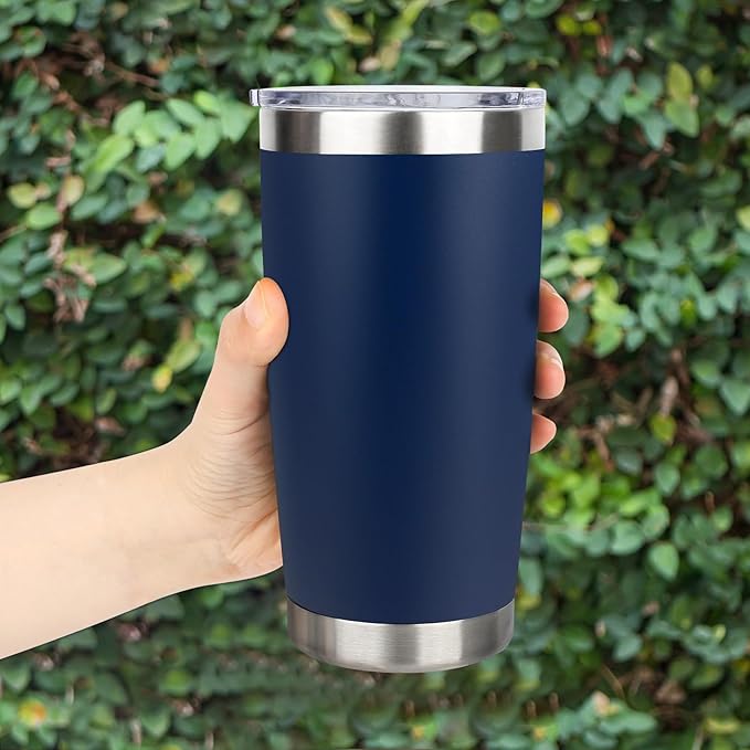 20oz Stainless Steel Tumbler with Lid, Travel Mug - Double Wall Vacuum Powder Coated Cup - Navy Blue, 1 Pack
