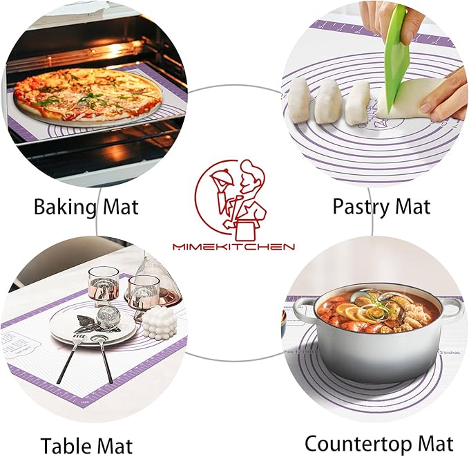 Non-stick Silicone Pastry Mat, Extra Large Silicone Baking Mat for Cookie Bread Pizza Pie Crust, Silicone Dough Mat for Rolling, Non-slip& Heat Resistant Purple 32X24 INCH
