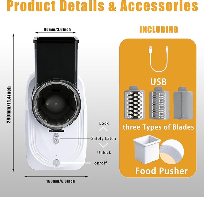 Cordless Electric Vegetable Slicer Chopper & Cheese Grater - Rechargeable Portable Salad Maker, Battery-Powered Electric Food Slicer for Home Kitchen Cucumber Carrots Cabbage