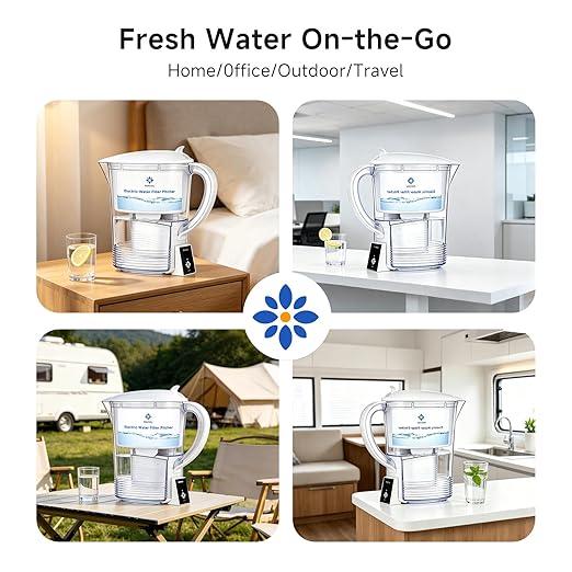 Electric Water Filter Pitcher for Tap and Drinking Water,Long-Life Filter，Removes 99% Lead, BPA-Free, Fits Fridge, for Tap Water Purification (White)