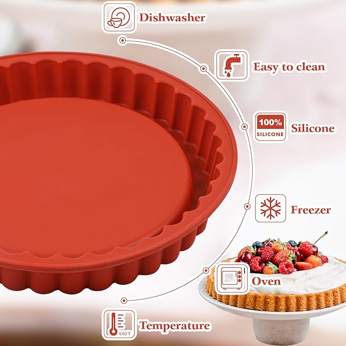 Webake 11-Inch Silicone Flan Tart Pan, Nonstick Large Maryann Cake Pan Torte Pan, BPA-Free