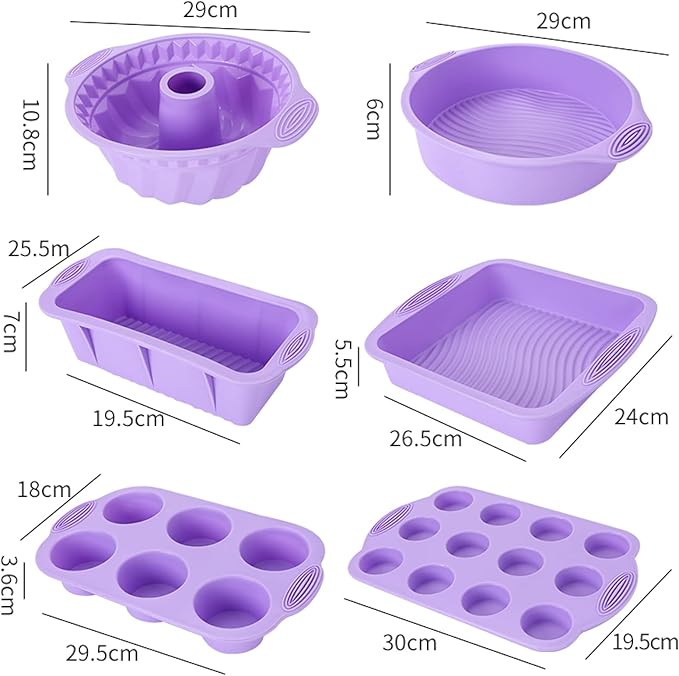 Silicone Baking Tray Silicone Mold Sets Muffin Cup Toast Baking Pan Diy Cake Mold Bakeware Cake Decoration Accessories 6Pcs Set Purple